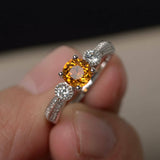 1ct Round Cut Yellow Citrine Engagement Ring 14k WhiteGold Finish Diamond Accent