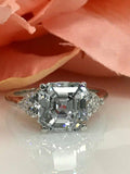 1.3ct Asscher Cut VVS1 Diamond Three Stone Engagement Ring 18k White Gold Finish