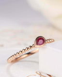 0.5ct Pear Cut Pink Ruby Bezel Set Beaded Ball Solitaire Ring 14k Rose Gold Over