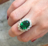 2.55ct Engagement Ring Oval Cut Green Emerald Cocktail 14k White Gold Finish