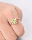 3Ct Asscher Cut Peridot Diamond Halo Accents Vintage Ring 14K Rose Gold Finish