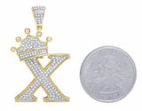 0.65ct Round Cut Diamond Crown Initial X Letter Pendant 14k Yellow Gold Finish