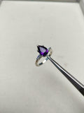 1ct Engagement Ring Pear Cut Purple Amethyst Three Stone 14k White Gold Finish