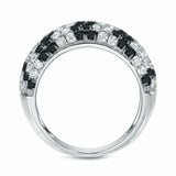 3Ct Round Cut White Black Diamond Multi Row Wedding Ring 14K White Gold Finish