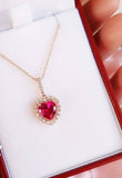 2ct Heart Cut Pink Ruby Halo Cluster Pendant with Chain 14k Rose Gold Finish