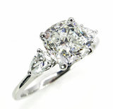 4Ct Cushion Cut Diamond Trilogy Engagement Ring 14K White Gold Over Pear Accents