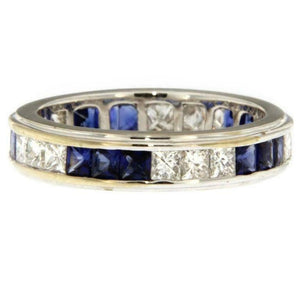 2ct Princess Cut Blue Sapphire Channel Set Eternity Band 14k White Gold Finish