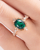 1.8ct Oval Cut Green Emerald Engagement Ring Unique Art Deco 14k RoseGold Finish