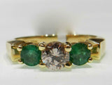 2ct Engagement Ring Round Cut Diamond Round Emerald Trilogy 14k Yellow Gold Over