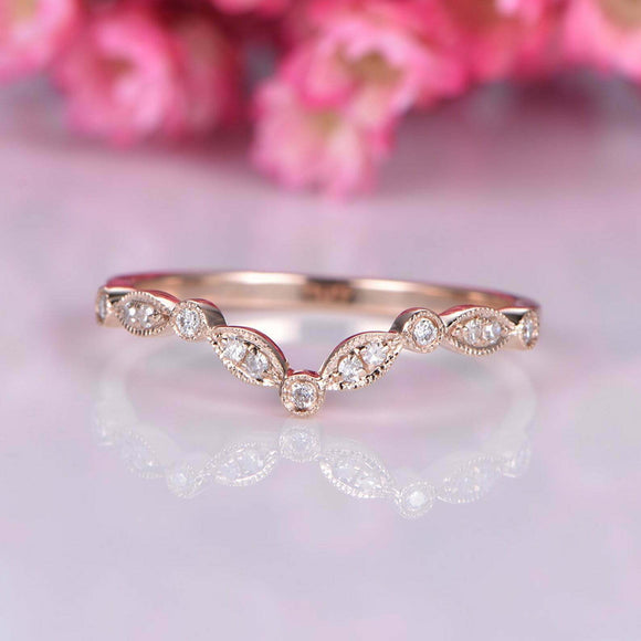 1ct Round Cut Diamond Wedding Band Curved Half Eternity 14k Rose Gold Finish