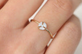 Cluster Minimalist Engagement Ring 0.4ct Marquise Diamond 14k Yellow Gold Finish