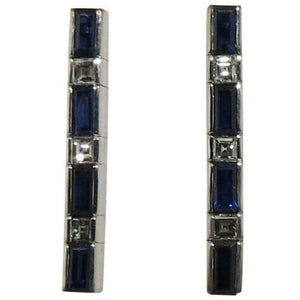 2ct Baguette Cut Blue Sapphire Vertical Bar Drop Earrings 14k White Gold Finish