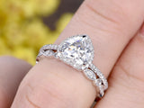 3ct Heart Cut Diamond Vintage Bridal Set Engagement Ring 14k White Gold Finish