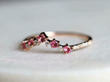 1ct Wedding Band Round Cut Pink Sapphire Curved Stackable 14k Rose Gold Finish