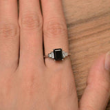 2ct Engagement Ring Emerald Cut Black Diamond Geometric 14k White Gold Finish