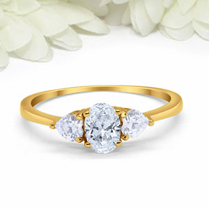 1ct Oval Cut Diamond Engagement Ring Heart Accents Trilogy 14k YellowGold Finish