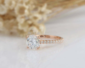 1.2ct Round Cut Diamond Engagement Ring Solitaire with Accent 14k Rose Gold Over