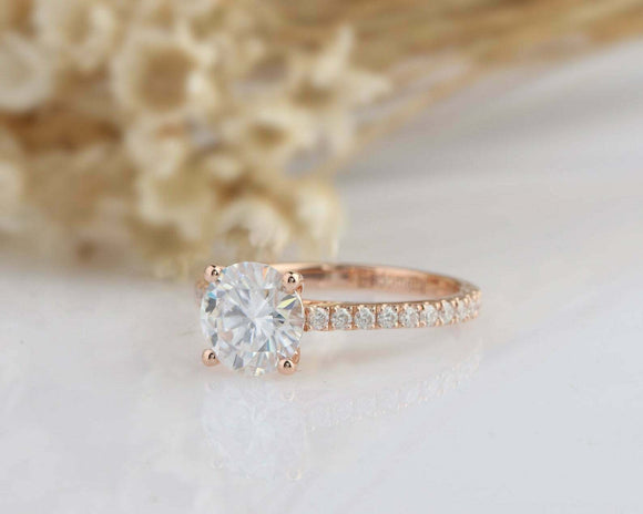 1.2ct Round Cut Diamond Engagement Ring Solitaire with Accent 14k Rose Gold Over