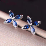 2ct Stud Earrings Marquise Cut Blue Sapphire Floral Design 14k White Gold Finish