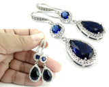 5ct Pear Cut Blue Sapphire Diamond Cocktail Drop Earrings 14k White Gold Finish