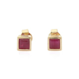 0.7ct Stud Earrings Princess Cut Pink Ruby Bezel Solitaire 14k YellowGold Finish