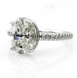 4Ct Oval Cut Diamond Accent Hidden Halo Solitaire Ring 14K White Gold Finish