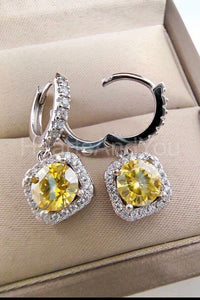 2ct Round Cut Simulated Yellow Sapphire Halo Dangle Earring 14k WhiteGold Plated