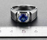 2.6ct Round Cut Blue Sapphire Solitaire Round Accent Men Ring 14k WhiteGold Over