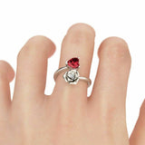 1Ct Heart Cut Ruby Diamond Floral Bypass Engagement Ring 14K White Gold Finish