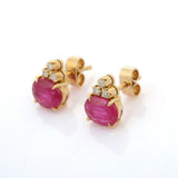 1.9ct Stud Earrings Oval Cut Pink Ruby Diamond Petite 14k Yellow Gold Finish