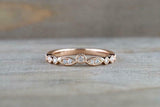 0.7ct Round Cut VVS1D Diamond Wedding Band Milgrain Stackable 14k Rose Gold Over