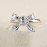 Bow Knot Ribbon Engagement Ring 2.2ct Baguette Cut Diamond 14k White Gold Finish