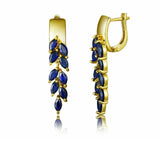 2.5ct Drop Earrings Marquise Cut Blue Sapphire Leaf Design 14k YellowGold Finish