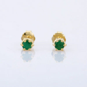 0.5ct Stud Earrings Round Cut Green Emerald Solitaire 14k Yellow Gold Finish