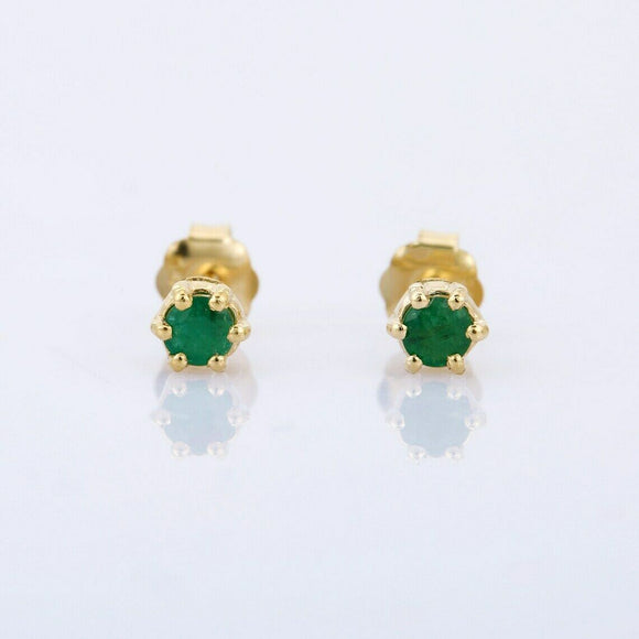 0.5ct Stud Earrings Round Cut Green Emerald Solitaire 14k Yellow Gold Finish