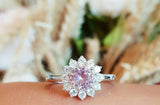 1ct Round Cut Peach Morganite Engagement Ring 14k White Gold Finish Halo Floral