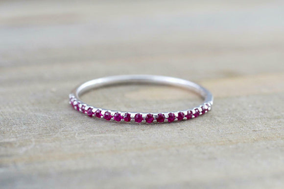 0.7ct Round Cut Pink Ruby Wedding Band Ring 14k White Gold Finish Half Eternity