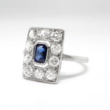 5ct Emerald Cut Blue Sapphire Art Deco Engagement Ring 14k White Gold Finish