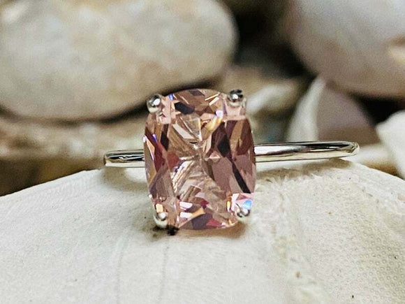 2.5ct Engagement Ring Cushion Cut Peach Morganite Solitaire 14k WhiteGold Finish