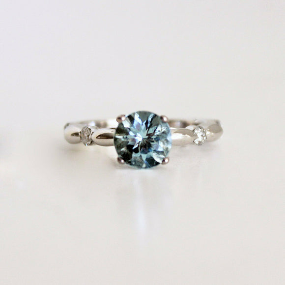 1Ct Round Cut Blue Aquamarine Diamond Accent Engagement Ring 14K White Gold Over