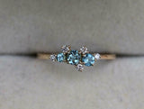 1ct Engagement Ring Round Cut Aquamarine Cluster Minimalist 14k Yellow Gold Over