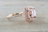 2ct Cushion Cut Peach Morganite Double Halo Engagement Ring 18k Rose Gold Finish