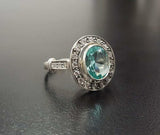 2.4ct Oval Cut Blue Aquamarine Vintage Inspired Halo Ring 14k White Gold Finish