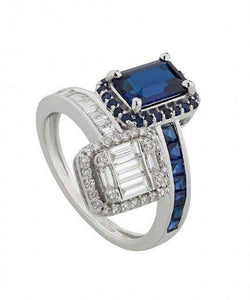 2ct Emerald Cut Blue Sapphire Engagement Ring Bypass Cocktail 14k WhiteGold Over