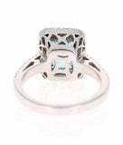 2.2ct Emerald Cut Blue Topaz Engagement Ring Diamond Halo 14k White Gold Finish