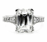 4Ct Emerald Cut Diamond Mligrain Vintage Engagement Ring 14K White Gold Finish