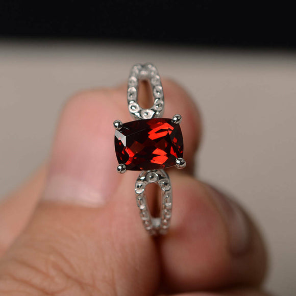 0.6ct Cushion Cut Red Garnet Engagement Ring 14k White Gold Finish Solitaire