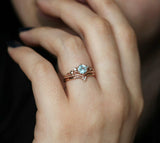 1.2ct Round Cut Aquamarine Crown Bridal Set Engagement Ring 14k Rose Gold Finish