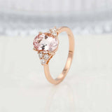 2ct Oval Cut Peach Morganite Solitaire with Round Accent Ring 14k Rose Gold Over