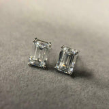 1.7ct Stud Earrings Emerald Cut Diamond Solitaire Women 14k White Gold Finish